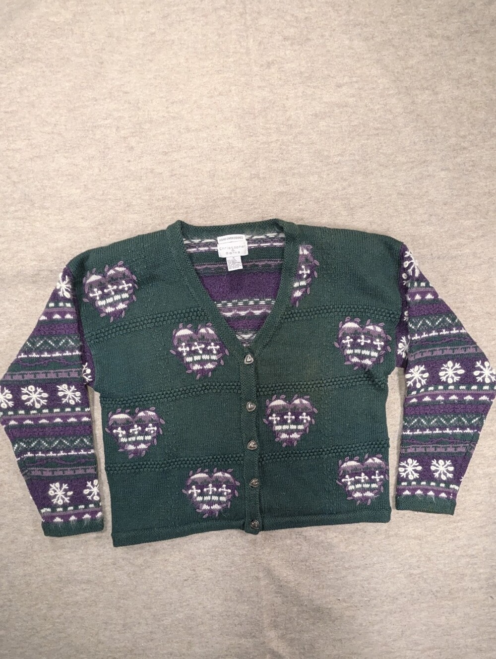 Christopher & Banks Vintage Hand Embroidered Snowflake Jewel Tone Cardigan  M